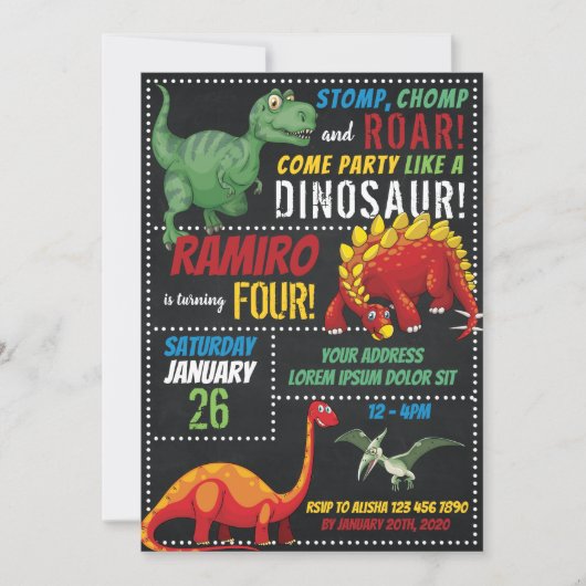 Invitation d'anniversaire de Dinosaur (Devant)