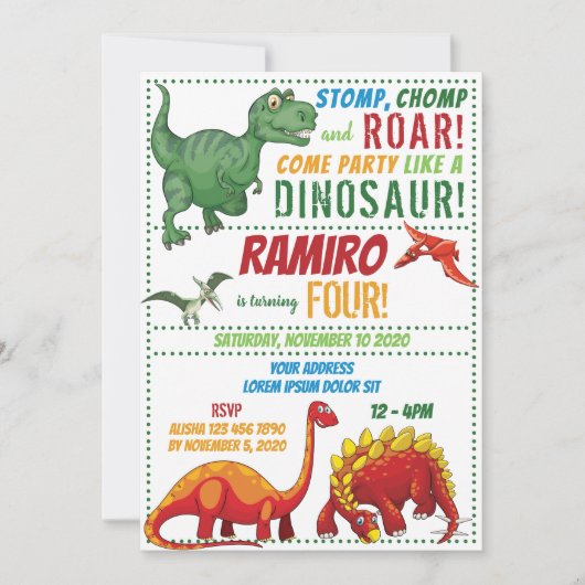 Invitation d'anniversaire de Dinosaur (Devant)