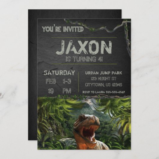 Invitation d'anniversaire de Dinosaur (Devant / Derrière)