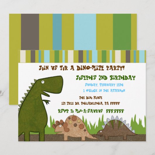 Invitation d'anniversaire de Dinosaur (Devant / Derrière)