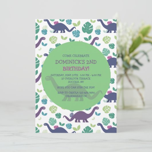 Invitation d'anniversaire de Dinosaur (Debout devant)