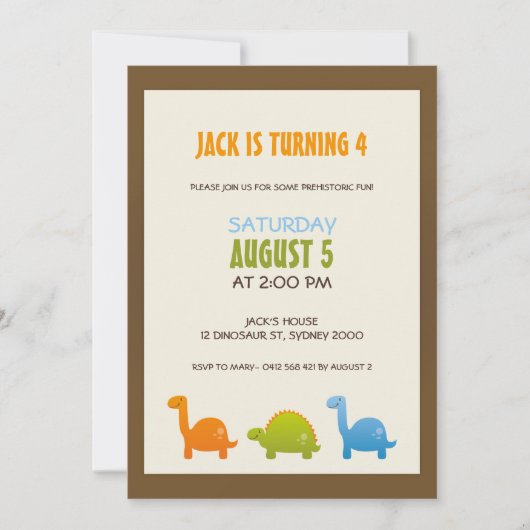Invitation d'anniversaire de Dinosaur (Devant)