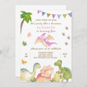 Invitation d'anniversaire de Dinosaur (Devant / Derrière)