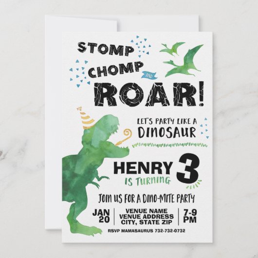 Invitation d'anniversaire de Dinosaur (Devant)