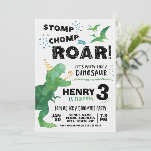 Invitation d'anniversaire de Dinosaur (Debout devant)