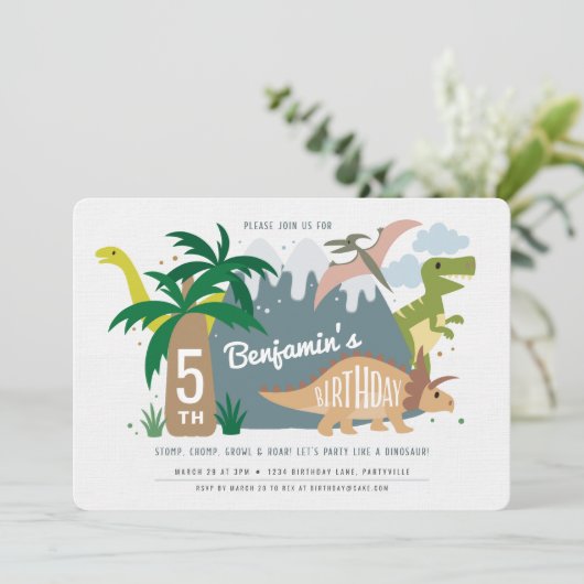 Invitation d'anniversaire de Dinosaur (Debout devant)