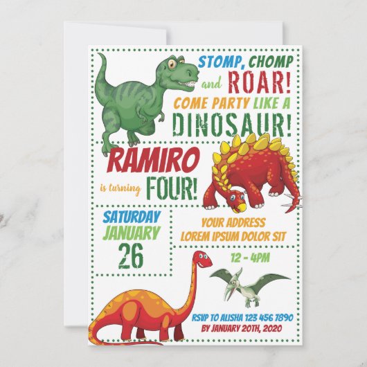 Invitation d'anniversaire de Dinosaur (Devant)