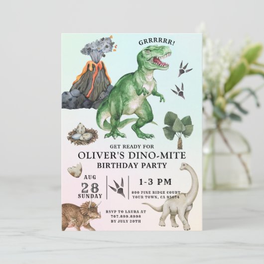 Invitation d'anniversaire de Dinosaur (Debout devant)