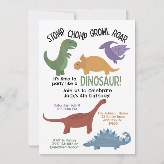 Invitation d'anniversaire de Dinosaur (Devant)