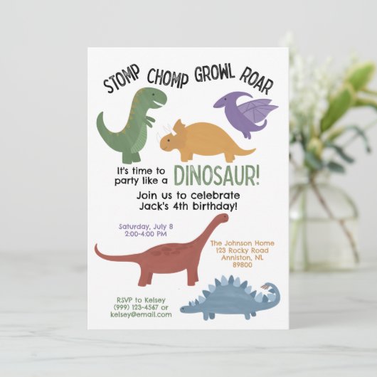 Invitation d'anniversaire de Dinosaur (Debout devant)