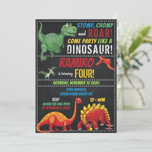 Invitation d'anniversaire de Dinosaur (Debout devant)
