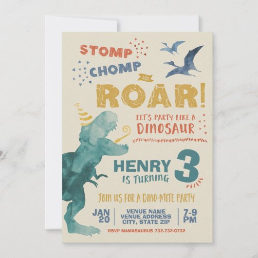 Invitation d'anniversaire de Dinosaur (Devant)