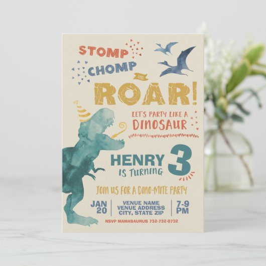 Invitation d'anniversaire de Dinosaur (Debout devant)