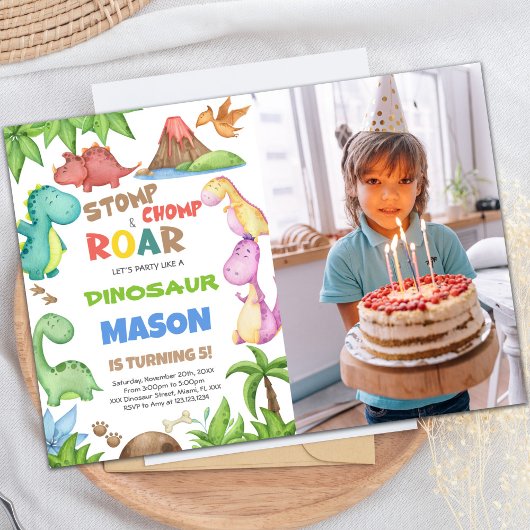 Invitation d'anniversaire de Dinosaur avec photo