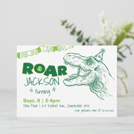 Invitation d'anniversaire de Dinosaur Roar (Debout devant)