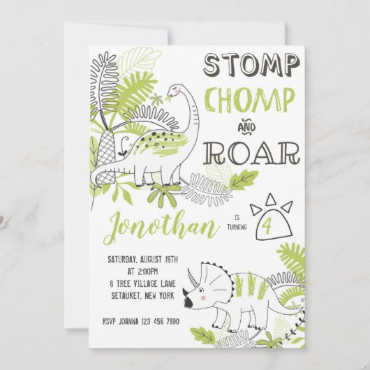 Invitation d'anniversaire de Dinosaur, Stomps Chom (Devant)