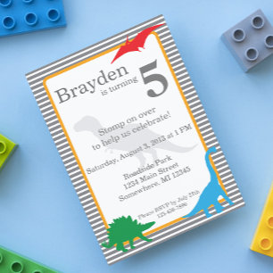 Invitation d'anniversaire de Dinosaur Trex rayé