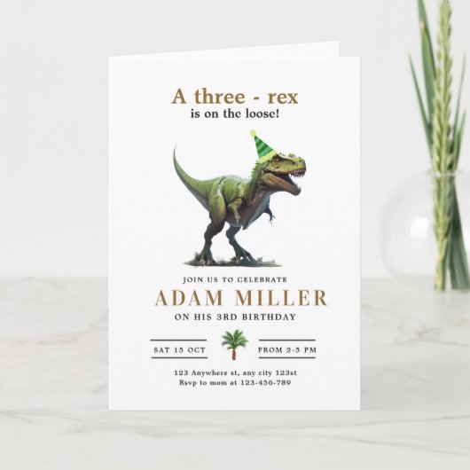 Invitation d'anniversaire de Dinosaur, trois rex A (Devant)