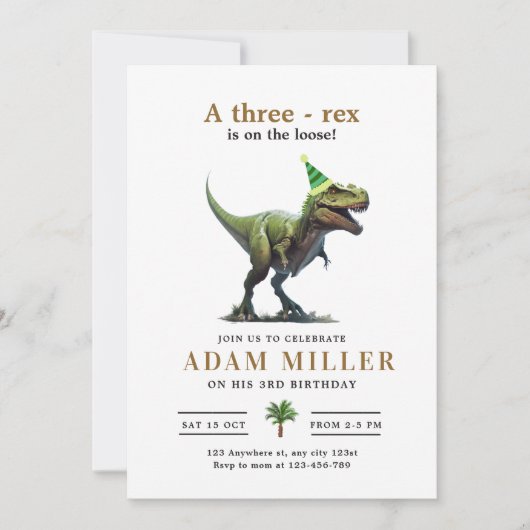 Invitation d'anniversaire de Dinosaur, trois rex A (Devant)