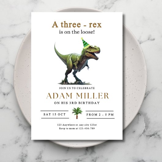 Invitation d'anniversaire de Dinosaur, trois rex A
