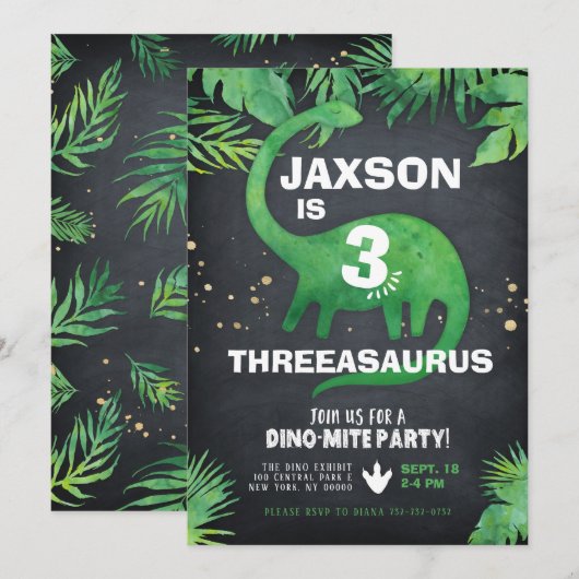 Invitation d'anniversaire de dinosaure (Devant / Derrière)