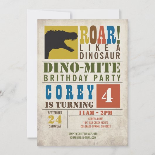Invitation d'anniversaire de dinosaure (Devant)