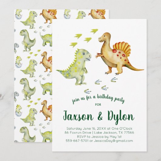 Invitation d'anniversaire de dinosaure (Devant / Derrière)