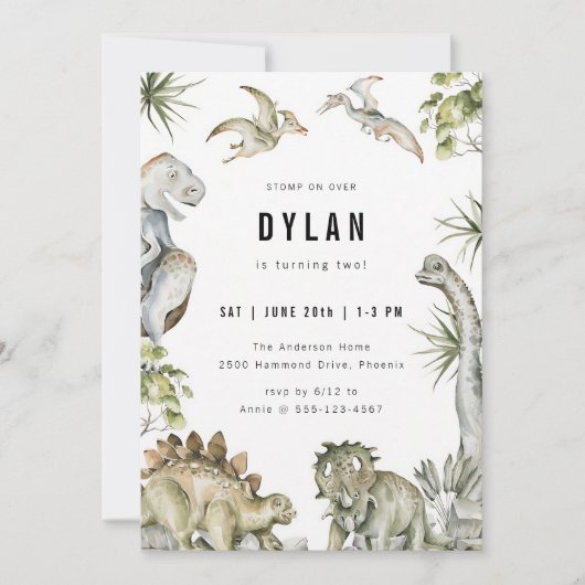 Invitation d'anniversaire de dinosaure (Devant)