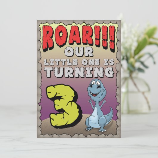 Invitation d'anniversaire de dinosaure 3 ans (Debout devant)