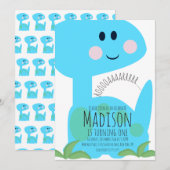 Invitation d'anniversaire de dinosaure bleu mignon (Devant / Derrière)