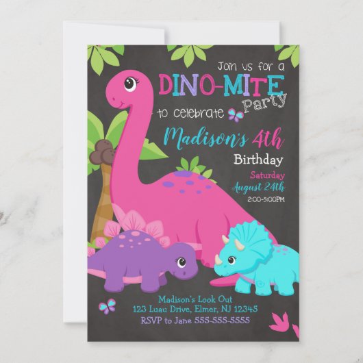 Invitation d'anniversaire de dinosaure de (Devant)