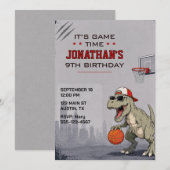 Invitation d'anniversaire de dinosaure de basketba (Devant / Derrière)