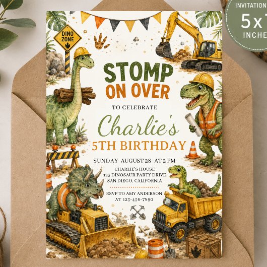 Invitation d'anniversaire de dinosaure de construc