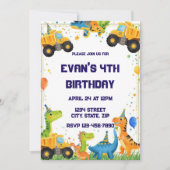 Invitation d'anniversaire de dinosaure de construc (Devant)