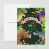 Invitation d'anniversaire de dinosaure de fille (Devant / Derrière)