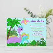 Invitation d'anniversaire de dinosaure de fille (Debout devant)