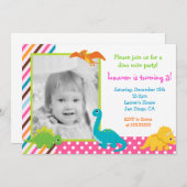 Invitation d'anniversaire de dinosaure de fille (Devant / Derrière)