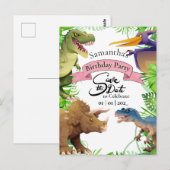 Invitation d'anniversaire de dinosaure de fille ad (Devant / Derrière)