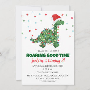 Invitation d'anniversaire de dinosaure de Noël