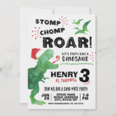 Invitation d'anniversaire de dinosaure de Noël (Devant)