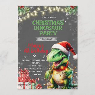 Invitation d'anniversaire de dinosaure de Noël