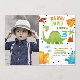 Invitation d'anniversaire de dinosaure de photo ga