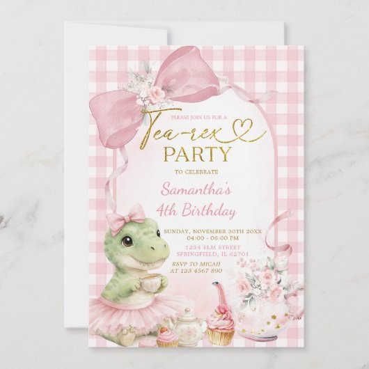 Invitation d'anniversaire de dinosaure de thé à ca (Devant)