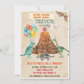 Invitation d'anniversaire de dinosaure de volcan p (Devant)