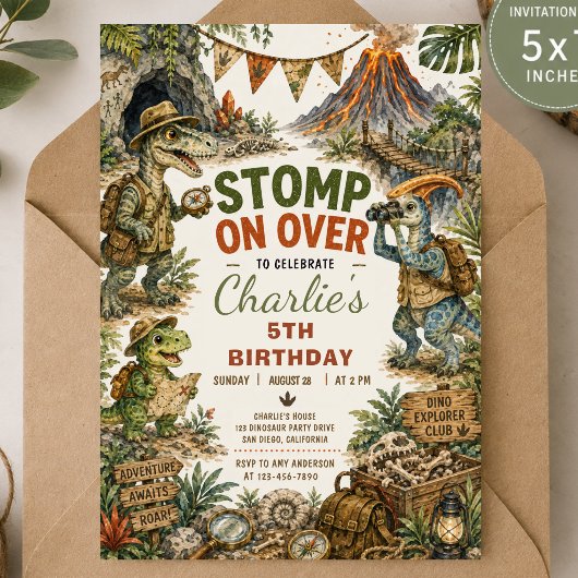 Invitation d'anniversaire de dinosaure d'explosion