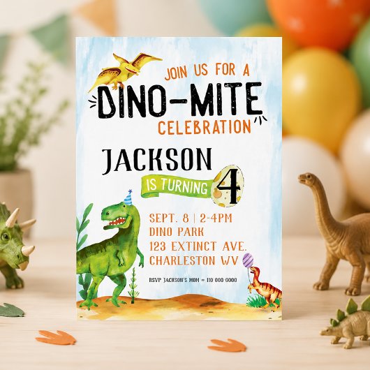 Invitation d'anniversaire de dinosaure Dino-Mite