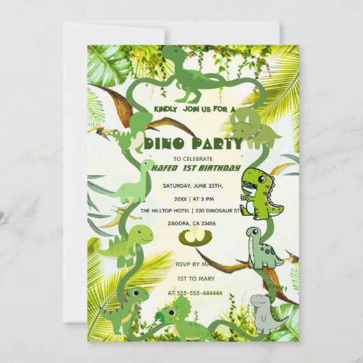 Invitation d'anniversaire de dinosaure, dinosaure  (Devant)