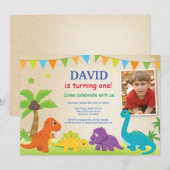 Invitation d'anniversaire de dinosaure Fête de Din (Devant / Derrière)