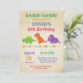 Invitation d'anniversaire de dinosaure Fête de Din (Debout devant)