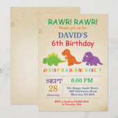 Invitation d'anniversaire de dinosaure Fête de Din (Devant / Derrière)